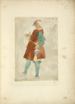 Man in tunic and stockings with purse belted around his waist