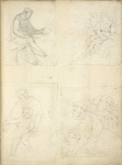 A seated man; Two figures and a sheep; Mother and child; Three figures, half length