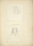Woman in profile; Figure in hat and neck ornament