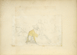 Group of figures, with man, viewed from the back, reclining in foreground