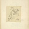 Man wearing bonnet with ax and knife sheathed within purse attached to his belt