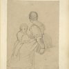 Woman with back turned toward viewer with boy on her lap