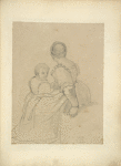 Woman with back turned toward viewer with boy on her lap