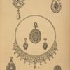 Collier, brooches and medallions in brilliants, pearls and enamel. Parisian design.