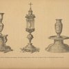Bronze candelabra and reliquary with glass enamel (Italian work of the 14th and 16th cent. in the South Kensington Museum).
