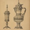Jug and cup in crystal and glass and enamelled silver studded with pearls, coral and emerald.