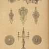 1-5. Jewelry designs. The lotus flowers are filled with red and blue stones; the large stones are sapphires. 6. Candelabrum. 7. 8. Enamelled bonbonnière.
