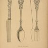 Silver knife, fork and spoon.