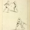 Two pairs of figures: one pair extending right arms toward each other, the other pair wrestling