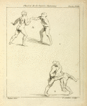 Two pairs of figures: one pair extending right arms toward each other, the other pair wrestling