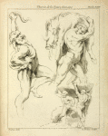 Four studies of figures: one wrestling with a snake, one lifting a dead boar, and two "Atlas" figures lifting a globe
