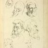 Seven male heads, all with beards, two wearing caps