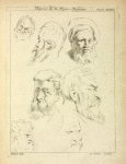 Seven male heads, all with beards, two wearing caps
