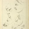 Horses' heads and human head in profile, with detail of horse's eye and nose