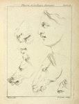 Horses' heads and human head in profile, with detail of horse's eye and nose