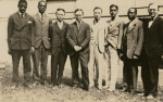 Melville Herskovits (4th from left) with, left to right, Canady, Johnson, Fujita (?), Chen, Chitambart (?), Woodson, and Thomas.