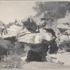 Large overhanging rock in camp at Wawona, California