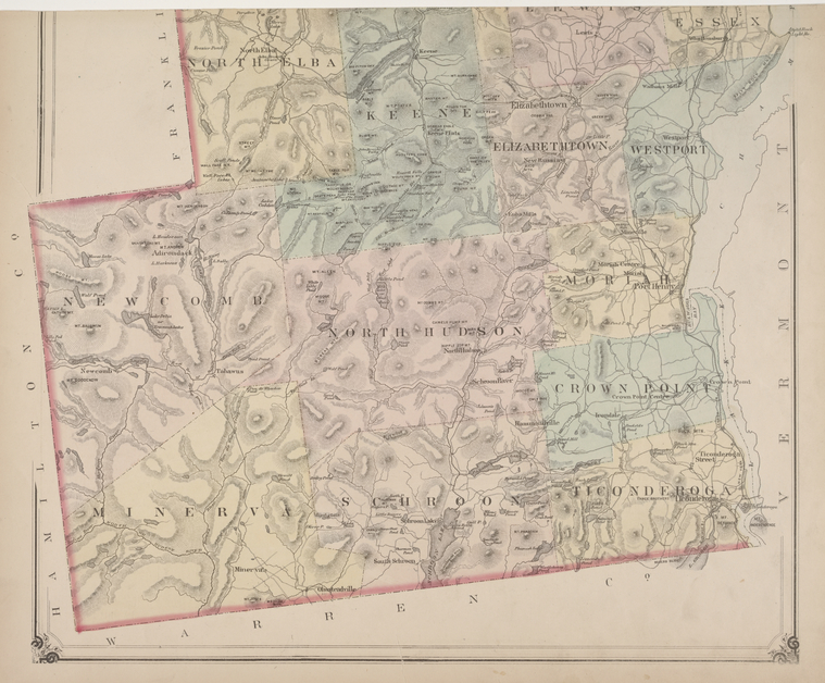 Outline map of Essex County, New York. NYPL Digital Collections