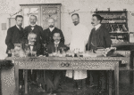 A group of psychiatrists in the psychiatric clinic of the University of Munich: Alois Alzheimer and Solomon C. Fuller seated in front row; standing in back row, left to right: Baroncini, Baroncini, Von Norbert, Ranke, and unidentified.