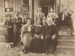 Portrait of the Simons' family, left to right: Margaret Simons Anderson; Laura Simons; Henry Simons; Adele Simons; James Simons; Catherine Simons; Fred Moore (mother's second husband) and Ellsworth Simons and wife