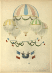Flotille aérostatique d'Eugène Godard. Dessin aquarellé d'Eugène Godard.