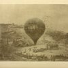 Le premier ballon du siège de Paris, le Neptune de Jules Duruof, sur las place Sainte-Pierre, à Montmartre. Peinture de l'époque.