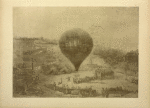 Le premier ballon du siège de Paris, le Neptune de Jules Duruof, sur las place Sainte-Pierre, à Montmartre. Peinture de l'époque.