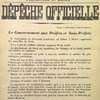 Affiche. -- Dépêche placardée à Lyon, et annonçant l'atterrissage du ballon-poste piloté par Gaston Tissandier.