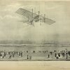 Estampe anglaise de 1843 représentant l'aèroplane d'Henson dans un vol supposé aux environs de Londres.