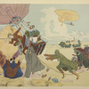 Atterrissage d'un ballon libre. Estampe de Pierre Gatier.