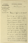 Lettre du Ct Brocard, ancien chef de l'escadrille des Cigognes, remerciant M. Lasies, député, d'avoir demandé à Guynemer les honneurs du Panthéon.