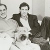 Playwright Larry Kramer, his dog, Molly and Brad Davis in publicity still for "The Normal Heart"
