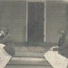 Doris Humphrey (double image) sitting on porch stair in Forest Park, Michigan.