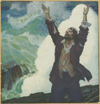 Robinson Crusoe before an angry sea