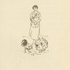 Woman feeding rooster and hens.