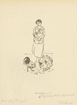 Woman feeding rooster and hens.