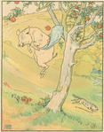 Pig picking apples.