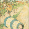 Pig rolls down the hill in a barrel.