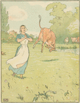 Milkmaid and cows in a field