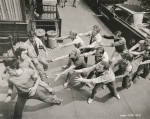Russ Tamblyn, Tucker Smith, Tony Mordente, David Winters, Eliot Feld, Bert Michaels, David Bean, Anthony "Scooter" Teague and others in scene from West Side Story.