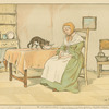 Woman and cat in the kitchen.