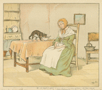 Woman and cat in the kitchen.