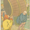The thirsty man empties caskets of wine