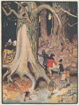[The woodcutter and his wife lead the boys into the deep wood]