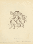 Three jovial huntsmen talking as they ride.