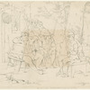 The schoolmaster reads from an old newspaper to the village sages assembled before the inn