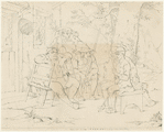 The schoolmaster reads from an old newspaper to the village sages assembled before the inn