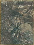 "The knight took the beautiful girl in his arms and bore her over the narrow space where the stream had divided her little island from the shore."