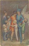 Peter Pan and Tinkerbell with Wendy and children