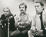 Hillard Elkins (producer), Jacques Levy (director), and Kenneth Tynan (creator) discussing Oh! Calcutta!